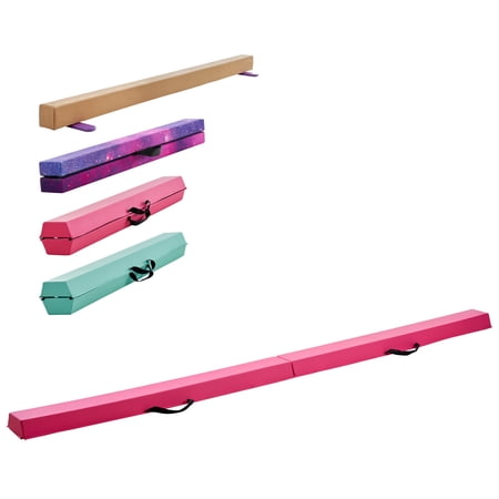 KFFKFF 8FT Folding Gymnastics Balance Beam for Kids, 200LBS Stable Support with Non-Slip Surface, Floor Training Equipment with Anti-Slip Base and Carry Bag for Home Use, Pink