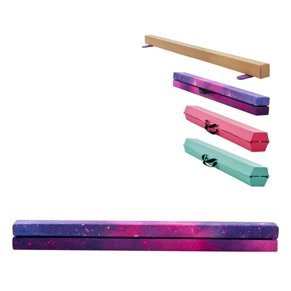 KFFKFF 8FT Folding Gymnastics Balance Beam for Kids, 300LBS Support, Non-Slip Surface with Wood Core, Anti-Slip Base & Portable Carry Bag for Home Training, Galaxy Design