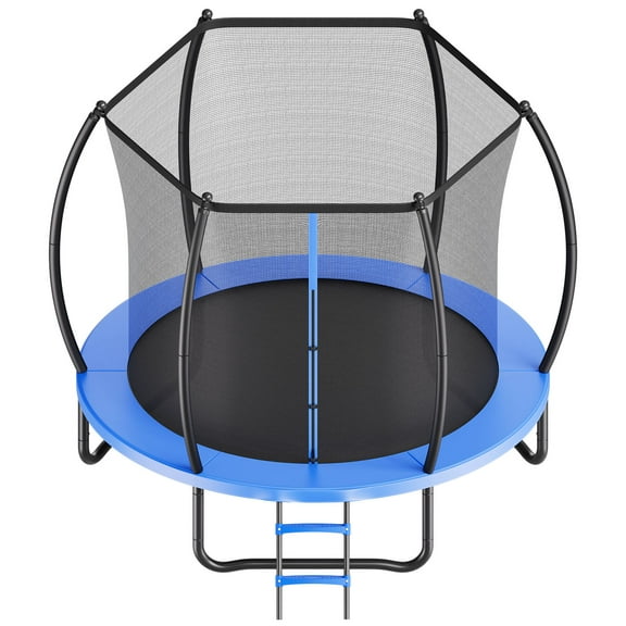 KFFKFF 8FT Outdoor Recreational Trampoline with Safety Enclosure, Durable Frame, Thick Padding, 265 lbs Weight Limit, Rust-Resistant Design for Backyard Fun for Kids and Adults