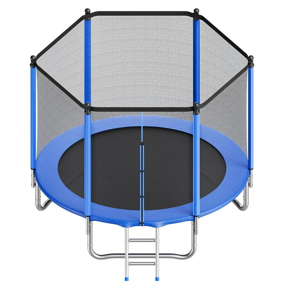 KFFKFF 8FT Outdoor Trampoline with Safety Enclosure, ASTM Certified, Durable Frame, 265 lbs Capacity, Rust-Resistant Design for Backyard Fun for Kids and Adults