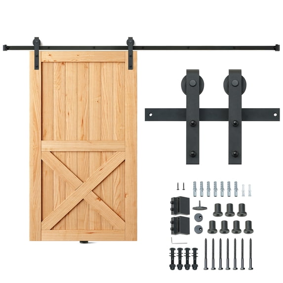 KFFKFF Durable Track System Sliding Barn Door Hardware Kit 004‑2.44M 8FT Carbon Steel