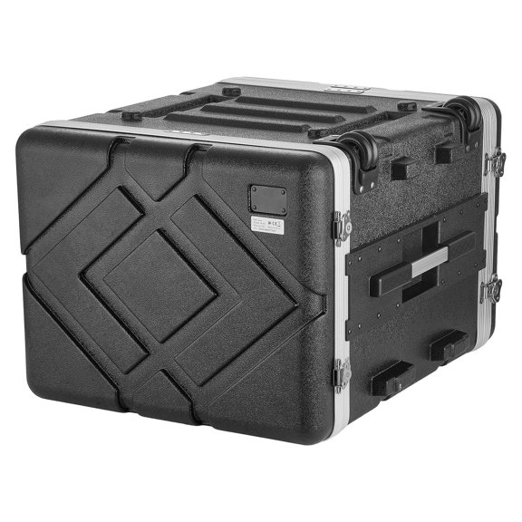 KFFKFF 8U Rack Case with Wheels, 19-Inch Standard Depth, Durable ABS Build, Retractable Handle, Secure Latches, Suitable for Amplifiers (7U Rack Space + 1U Wheel Space), 18.4-Inch Internal Depth