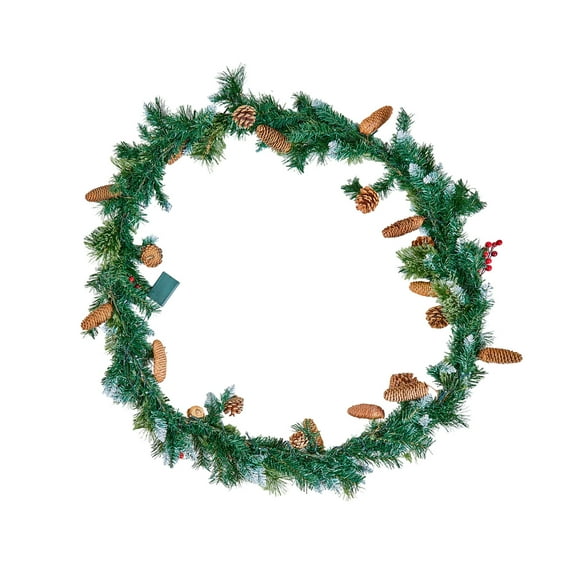 KFFKFF 9-Ft Artificial Christmas Garland with Lights, Festive Greenery Decoration Featuring Berries, Pine Needles, and Cones, Realistic Holiday Accent for Mantels and Fireplaces