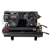 KFFKFF 9 Gallon Dual-Tank Gas Air Compressor, 6.5HP 7CFM System with Twin-Cylinder Pump, 115 PSI Max Pressure & Portable Wheels for Workshop Use 4.5 Gallon x 2