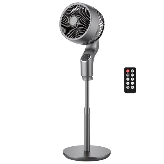KFFKFF 9-Inch Oscillating Pedestal Fan with Quiet DC Motor, Remote Control, 9 Speeds, 4 Modes, 24-Hour Timer, Adjustable Height, Ideal for Home and Living Spaces, Silver Gray