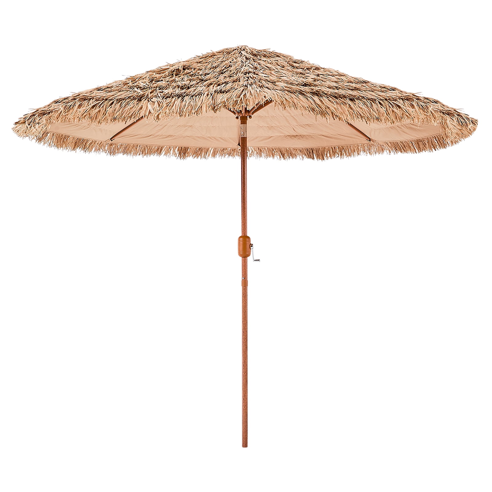 KFFKFF 9 ft Thatched Patio Umbrella with Tilt, Hawaiian-Style Beach Parasol Featuring Durable PP Thatch and 8 Metal Ribs, Grass Umbrella for Poolside, Backyard, Garden, Patio, and Beach