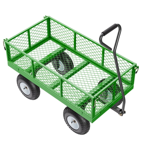 KFFKFF 900 lbs Steel Garden Cart with Wheels, Durable Outdoor Utility Wagon with 10" Tires, Removable Mesh Sides for Flatbed Conversion, and 180° Rotating Handle