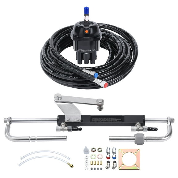 KFFKFF 90HP Hydraulic Steering for Boats, Nautical Vessel Hydraulic Steering Mechanism, Includes Helm Pump, Dual-Lock Cylinder and 24ft Hydraulic Steering Tube for Single Control