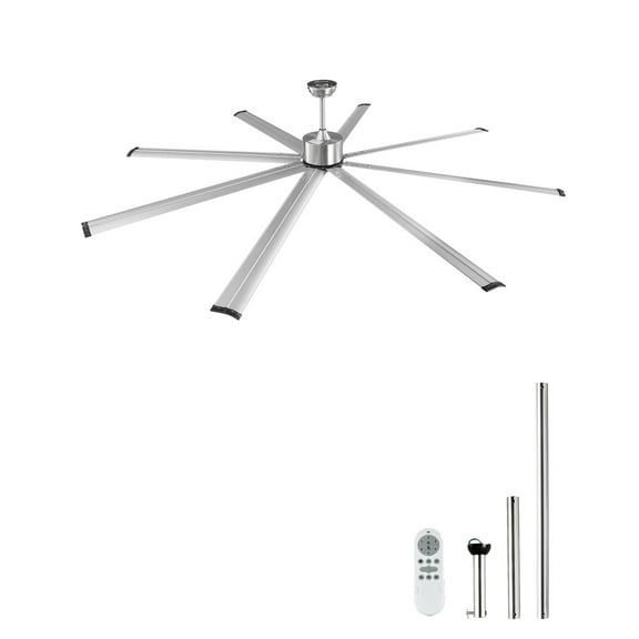 KFFKFF 96 Inch No-Light Ceiling Fan, Remote with 6-Speeds, 8-Blade Aluminum, DC Motor with Reverse Function, Contemporary Flush Mount Fan Ideal for Bedroom, Lounge, Patio, Indoor/Outdoor Use
