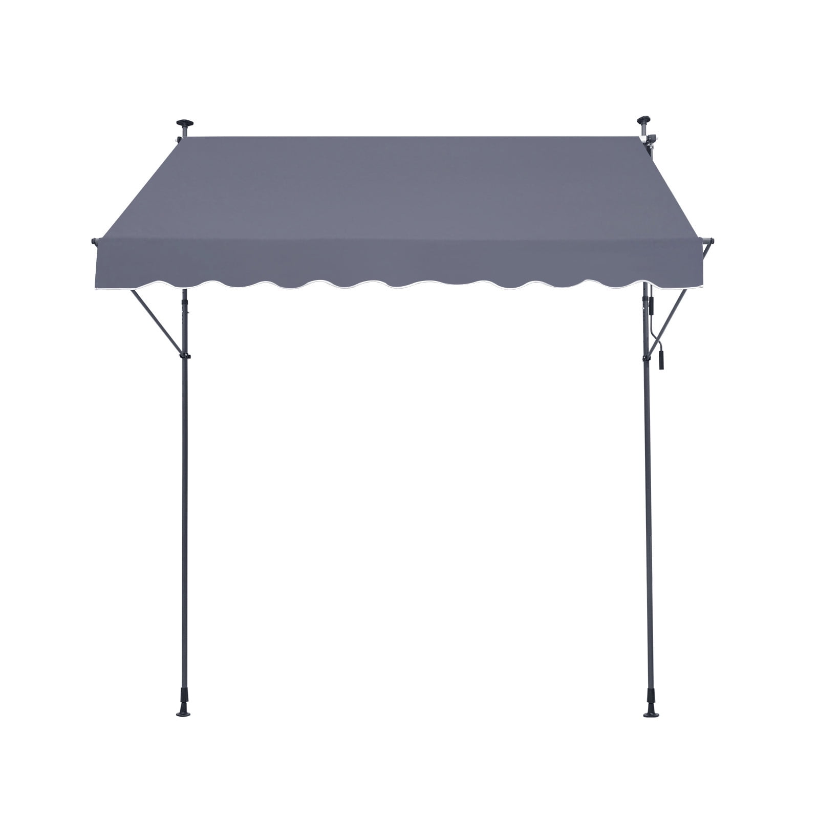 KFFKFF 98 x 47" Manual Patio Awning, Adjustable Sunshade Canopy for Outdoor Spaces, Height Ranges 86 to 122 in, Dark Gray, Ideal for Deck, Balcony, and Yard