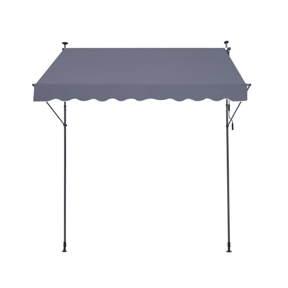 KFFKFF 98 x 47" Manual Patio Awning, Adjustable Sunshade Canopy for Outdoor Spaces, Height Ranges 86 to 122 in, Dark Gray, Ideal for Deck, Balcony, and Yard