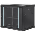 thumbnail image 1 of KFFKFF 9U Wall-Mounted Server Network Cabinet, 15.5'' Depth, Secure Rack Enclosure, Capable of Holding 200 lbs, Equipped with Lockable Glass Door and Side Panels, Suitable for IT and A/V Equipment, 1 of 9