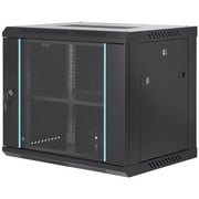 KFFKFF W26409 9U Wall Mounted Server Network Cabinet, 9U Height 15.5" Depth with Lockable Glass Door 100 200 lbs Load Capacity, Black