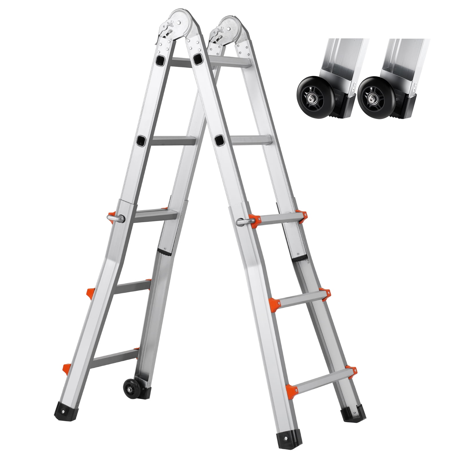 KFFKFF A-Frame Telescoping Ladder, 9.5 FT Lightweight Aluminum Extendable Ladder, Versatile Foldable RV Ladder, Adjustable Ladder for Domestic Stairs Indoor Outdoor Roofing, Supports 330lb Weight