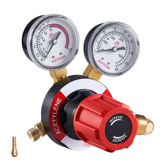 KFFKFF Acetylene Regulator, Adjustable Welding Gas Regulator, 0-500 PSI Pressure Gauge with CGA-510 Inlet and 9/16"-18 LH Outlet Connections, PC Knob for Easy Adjustment