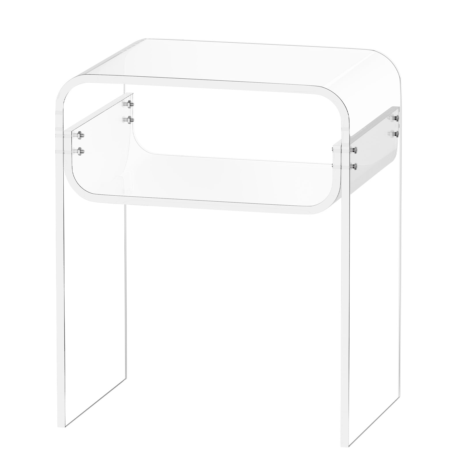 KFFKFF Acrylic Side Table, 2-Tier Clear Bedside Table with Storage Shelf, Modern Rectangular Transparent End Table, Thick Nightstand for Bedroom, Living Room, or Study, 11.8 x 15.7 x 19.7 in