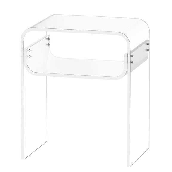 KFFKFF Acrylic Side Table, 2-Tier Clear Bedside Table with Storage Shelf, Modern Rectangular Transparent End Table, Thick Nightstand for Bedroom, Living Room, or Study, 11.8 x 15.7 x 19.7 in