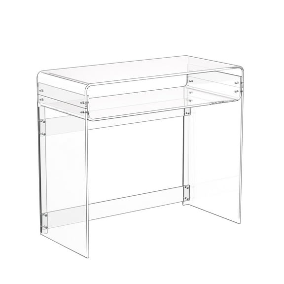 KFFKFF Acrylic Table, Clear End Table Featuring Storage Shelf, Modern Rectangular Side Desk, Transparent Thick Nightstand for Bedroom, Office, or Living Room, 15.7 x 33.5 x 29.5 in (Clear)
