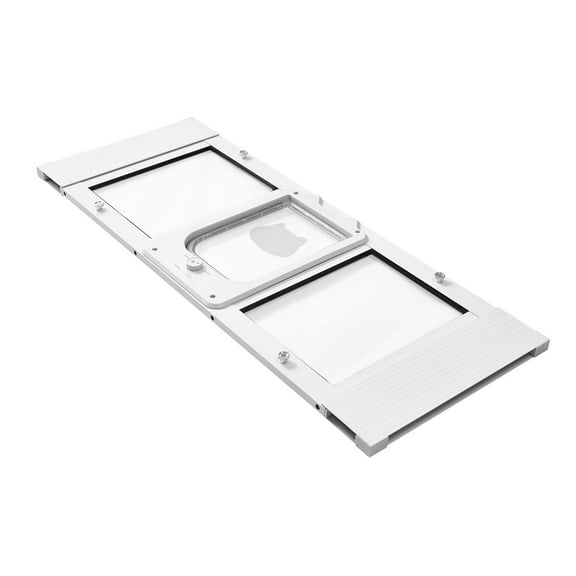KFFKFF Adjustable Cat Door for Window, Fits Window Widths 35"-40", 4 Locking Modes, Durable Aluminum Frame with Transparent Glass, Magnetic Seal, Weather-Resistant Pet Access Door, White