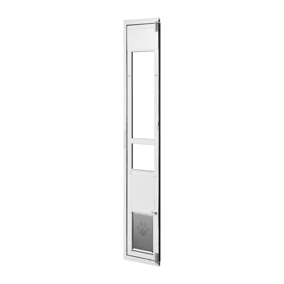 KFFKFF Adjustable Dog Door for Sliding Glass Doors, Fits Heights from 75 7/8" to 80 11/16", Durable Aluminum Frame with Lockable Flap,Designed for Medium Dogs,180 Swing-Open Sliding Glass Pet Access