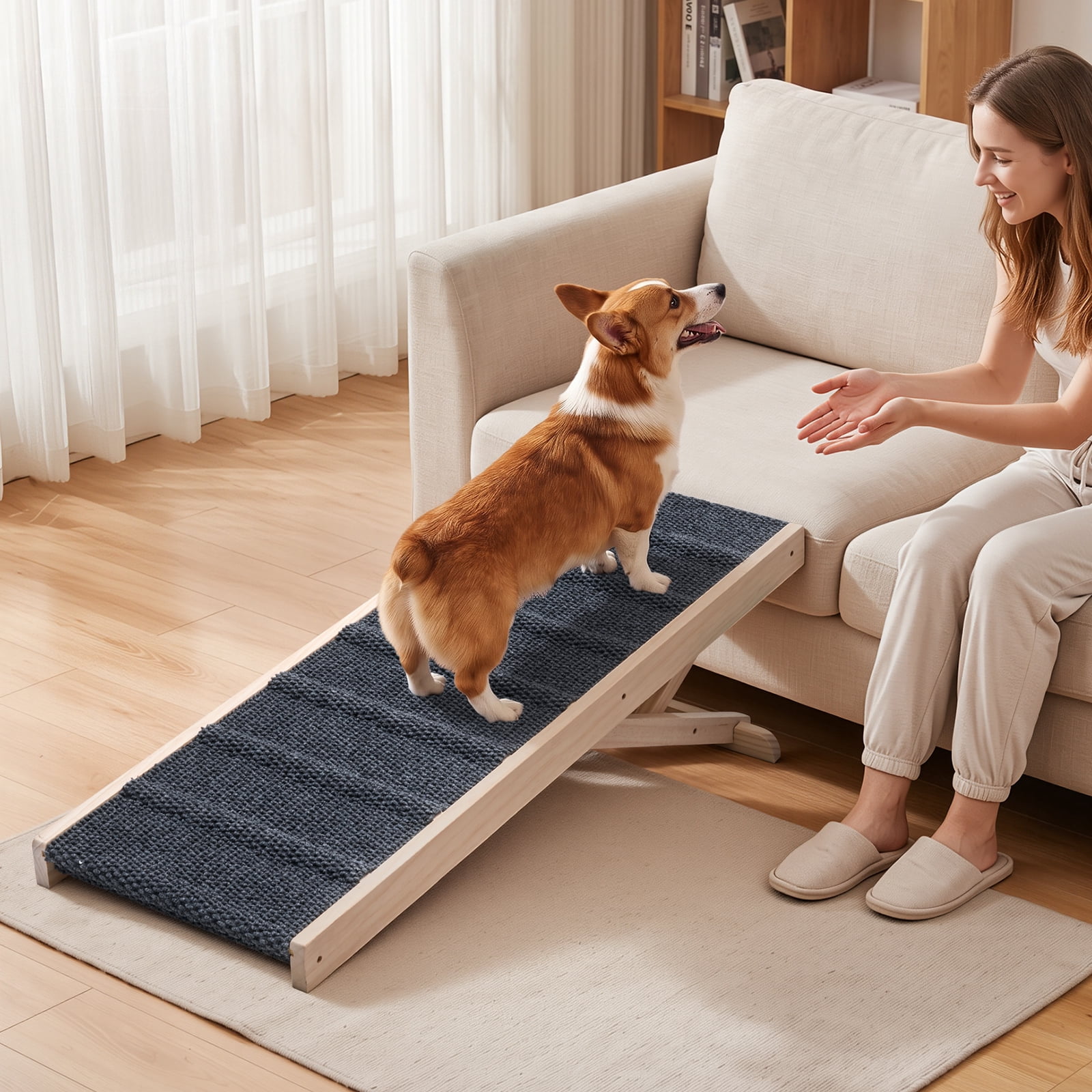 KFFKFF Adjustable Dog Ramp for Bed, 13.8