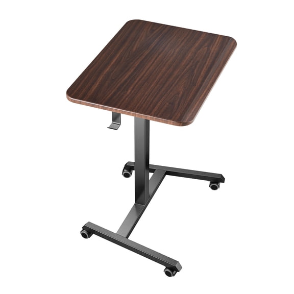KFFKFF Adjustable Height Mobile Standing Desk with Casters, 25.6 x 19 in Compact Sit-Stand Rolling Workstation with Hook, 33 lbs Desktop Capacity, Suitable for Home or Office, Brown