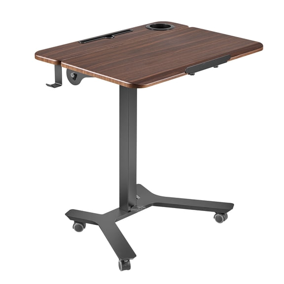 KFFKFF Adjustable Height Mobile Standing Desk with Tilting Desktop, 28.2 x 20.7 in Compact Sit-Stand Workstation, 33 lbs Capacity, Pneumatic Foot Pedal Lift for Home or Office Use