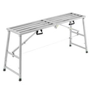 KFFKFF Adjustable Height Work Platform, Folding Steel Step Ladder, Portable Scaffolding with 800 lb Capacity, Non-Slip Rubber Feet, Ideal for Painting, Cleaning, and Washing Tasks