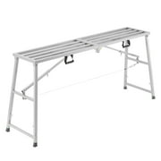 KFFKFF Adjustable Height Work Platform, Folding Steel Step Ladder, Portable Scaffolding with 880 lb Capacity, Non-Slip Rubber Feet, Ideal for Painting, Cleaning, and Maintenance Tasks