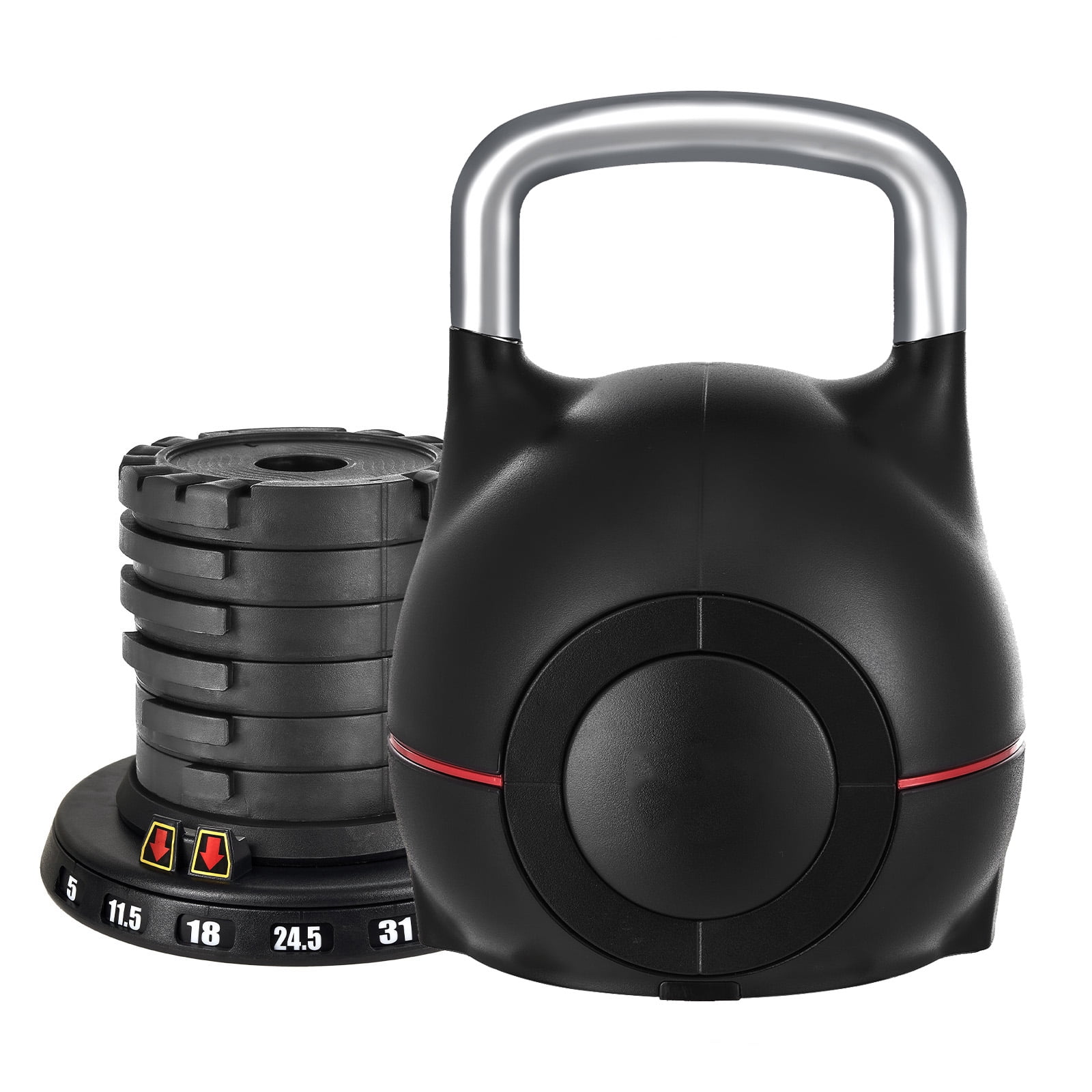 KFFKFF Adjustable Kettlebell with 7 Weight Options 5 Exercise – 1 in, 44 lbs, Black