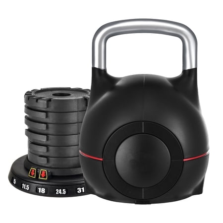 KFFKFF Adjustable Kettlebell with 7 Weight Options 5 Exercise – 1 in, 44 lbs, Black