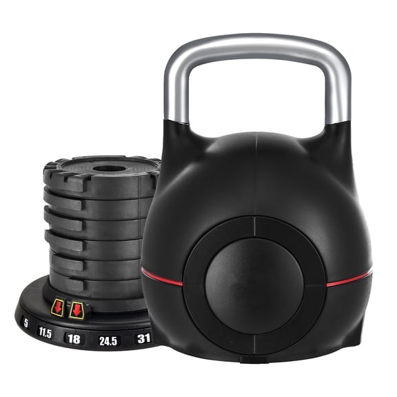 KFFKFF Adjustable Kettlebell with 7 Weight Options 5 Exercise 1 in, 44 lbs, Black