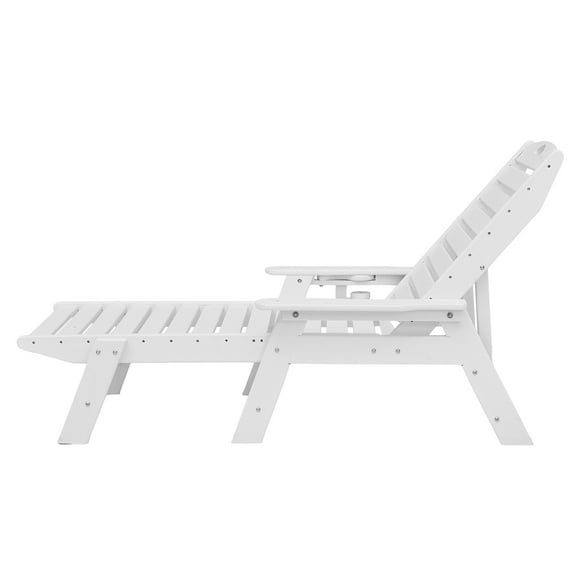 KFFKFF Adjustable Outdoor Chaise Lounge Chair, 400 lbs Capacity, 6 Reclining Positions, Durable HDPE Design with Backrest & Cup Holder, Ideal for Poolside, Deck, Backyard, and Lawn, White