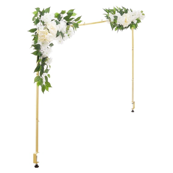 KFFKFF Adjustable Over-the-Table Rod Stand with Clamps, 28"-98" Length & 13"-42" Height, Table Arch Frame with Floral Accessories, Gold Balloon Holder for Wedding, Birthday, and Holiday Decorations