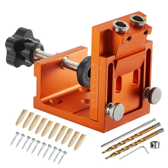 KFFKFF Adjustable Pocket Hole Jig Kit, 0.47 to 1.89 in Range, Includes Step Drill, Hex Wrench, Drill Stop Ring, Square Drive Bit, Plugs, Screws, Durable Metal Frame, Ideal for Woodworking Projects
