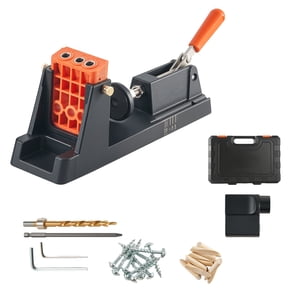 KFFKFF Adjustable Pocket Hole Jig Kit, Compatible with 1/2" to 1-1/2" Materials, Lightweight Design with Dust Collection Adapter, Removable Guide Block, Drill Bit, Stop Collar, and Easy Adjustment