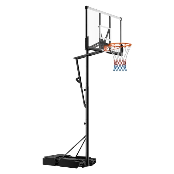 KFFKFF Adjustable Portable Basketball Hoop, 5.25 to 10 ft Height Range, 44-inch PC Backboard with Wheels, Ideal for Kids, Teens, and Adults in Driveways or Poolside Games
