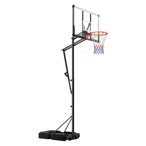 KFFKFF Adjustable Portable Basketball Hoop, 5.25 to 10 ft Height Range, 48-inch PC Backboard with Wheels for Driveways and Pools, Suitable for Kids, Teens, and Adults