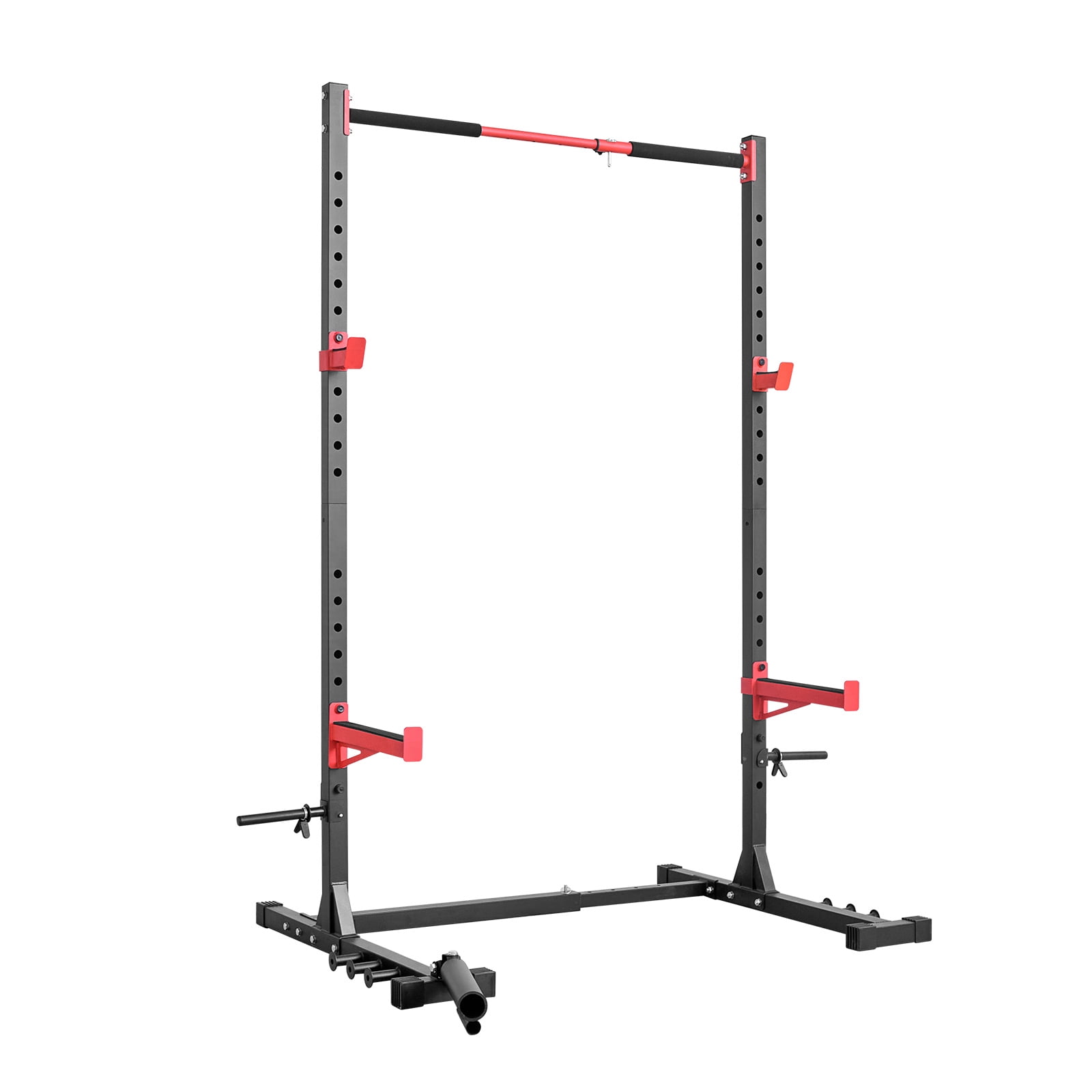 KFFKFF Adjustable Power Cage Rack, Versatile Squat Rack for Home Fitness, Strength Training Equipment with 6 Band Pegs, Landmine Attachment, and Safety Bars for Bench Press, Squats, and Pull-Ups