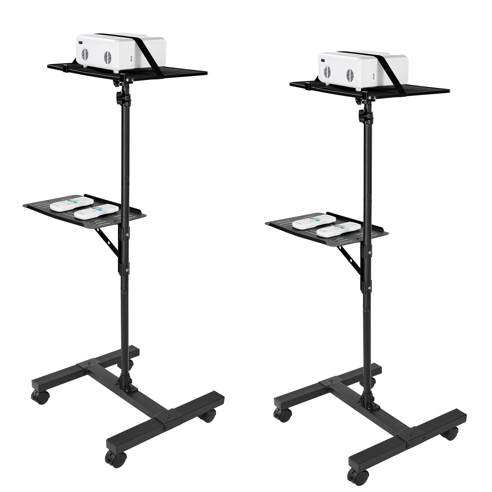 KFFKFF Adjustable Projector Stand with Dual Shelves, Height Range 33.86 to 53.54 Inches, Sturdy Tripod Design for Laptops, Projectors, and Presentations