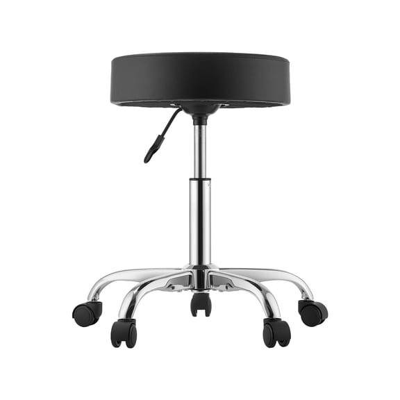 KFFKFF Adjustable Rolling Stool with Wheels, 500 lbs Capacity, Ergonomic PU Leather Seat, Thick Cushion, 360 Swivel Chair for Salon, Spa, Clinic, Medical, Black