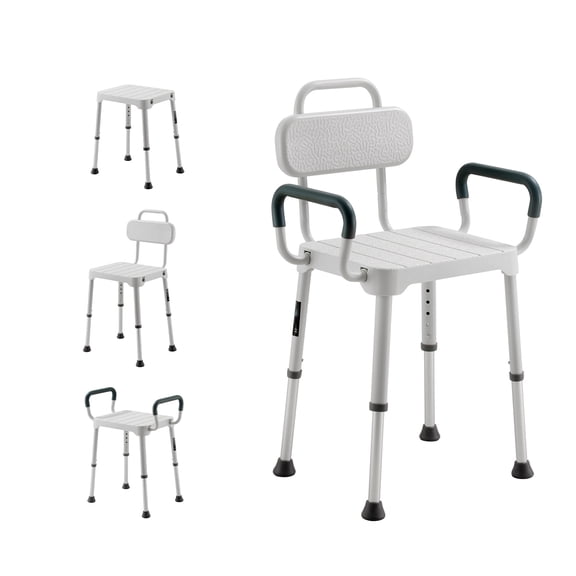 KFFKFF Adjustable Shower Chair with Armrest & Backrest, 6-Level Height Bath Seat for Showers or Tubs, Non-Slip Bathroom Chair for Seniors, Injured, or Disabled, Supports Up to 400 lbs
