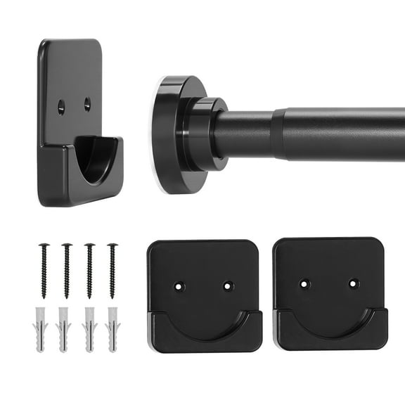 KFFKFF Adjustable Shower Curtain Rod, 28-76 Inches, 1 Inch Diameter, Spring Tension Stainless Steel Telescoping Rod with Holders, Non-Slip Design for Bathroom, Closet, Window, Room Divider, Black