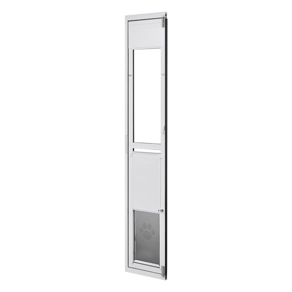 KFFKFF Adjustable Sliding Glass Dog Door, 75 7/8" to 80 11/16" Height, Aluminum Frame with Flap and Lock, Suitable for Large Dogs, 180 Swing-Open Design for Rental Homes