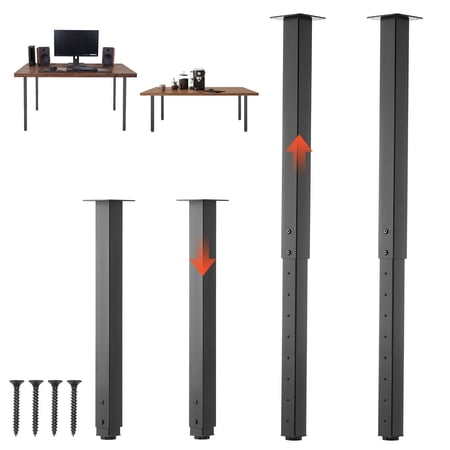 KFFKFF Adjustable Square Steel Table Legs, 24-40 in Height, Heavy Duty Design with 1200 lbs Load Capacity, Easy to Install for DIY Projects, Suitable for Desks, Coffee Tables, Set of 4, Black