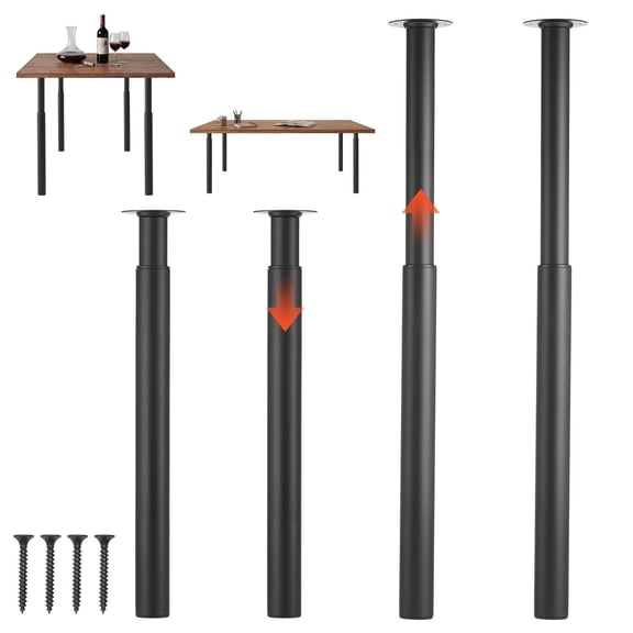 KFFKFF Adjustable Steel Table Legs, 28-43.3 in Height, Heavy Duty Design with 1200 lbs Load Capacity, Easy to Install, Perfect for Home Office Desks, DIY Projects, Coffee Tables, Set of 4, Black