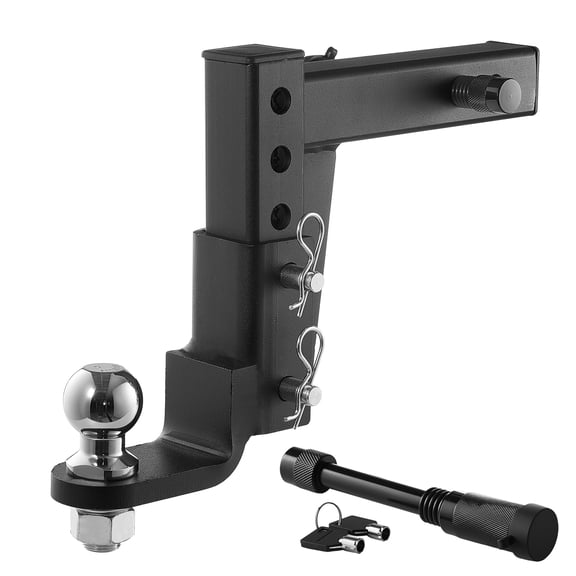 KFFKFF Adjustable Trailer Hitch Ball Mount for 2-Inch Receiver, Includes 2-Inch Ball and Pin, Supports 7500 lbs GTW, Offers 9.5-Inch Drop, Suitable for RVs, Trucks, and Off-Road Applications, Black