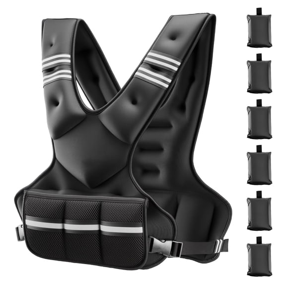 KFFKFF Adjustable Weighted Vest, 20-32 lbs X-Shape Body Weight Vest with 6 Removable Weight Packs and Reflective Stripes, for Men and Women, Ideal for Strength Training, Running, and Jogging