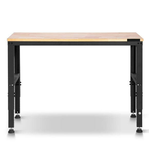 KFFKFF Adjustable Workbench Oak And Steel 48 X 20-inch Heavy Duty Table With Height Adjustment From 28.5 To 38.3 Inches