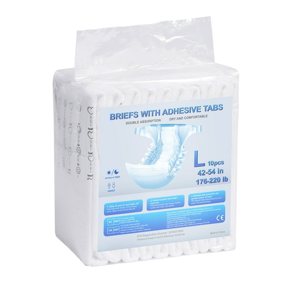 KFFKFF Adult Briefs with Tabs, Highly Absorbent Incontinence Briefs for Men and Women, Disposable Diapers with Leakproof 3D Surround Guard & Wetness Indicator - Large Size, 40 Count (4 Packs of 10)